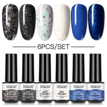 ROSALIND Mini Soak Off Gel Polish 6PCS/Set Bright For Nail Art Design LED/UV Lamp